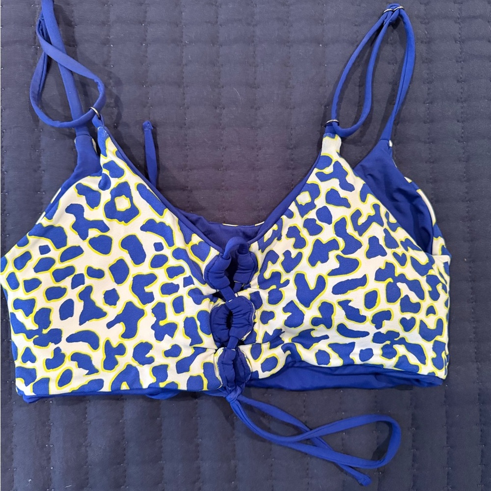 Blue and Yellow Leopard Print Bikini Top